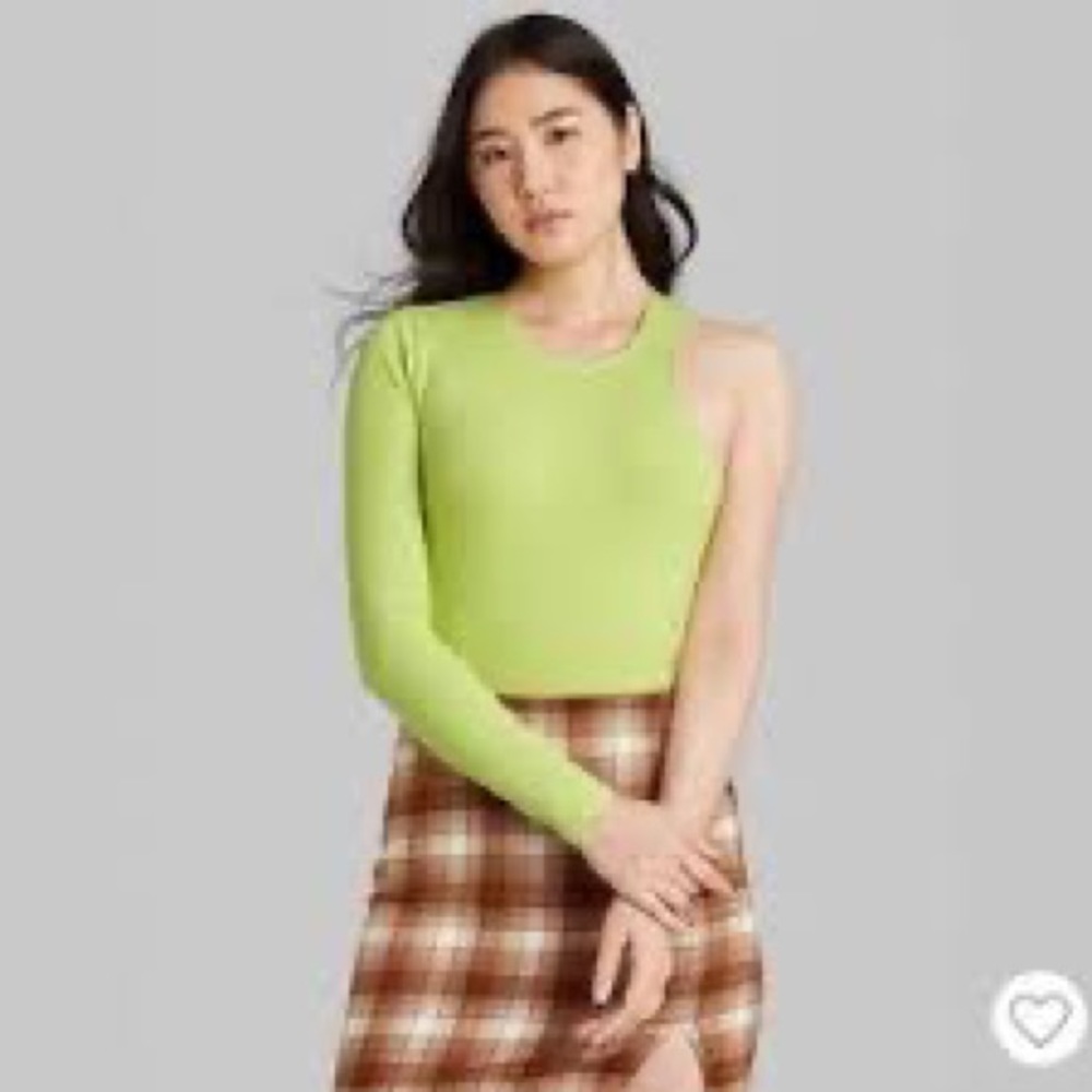⭐️ Women's Asymmetrical One Sleeve Bodysuit Wild Fable Lime Green NWOT A3